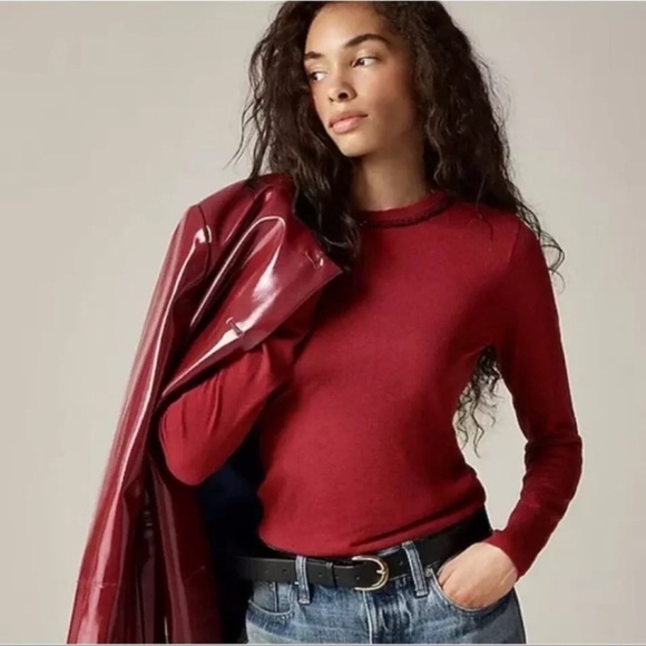 J. Crew Carolyn Embellished Fitted Burgundy Crewneck Sweater Merino Wool XXL NWT - Picture 1 of 9